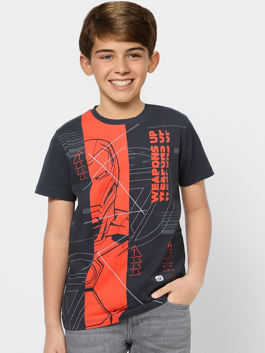 Jack & Jones Junior Boys Black & Red Typography Spider-Man Printed T-shirt