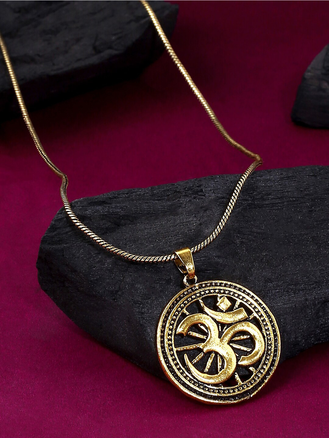 Natures Buggy Men Gold-Toned Brass Gold-Plated Oxidised Chain