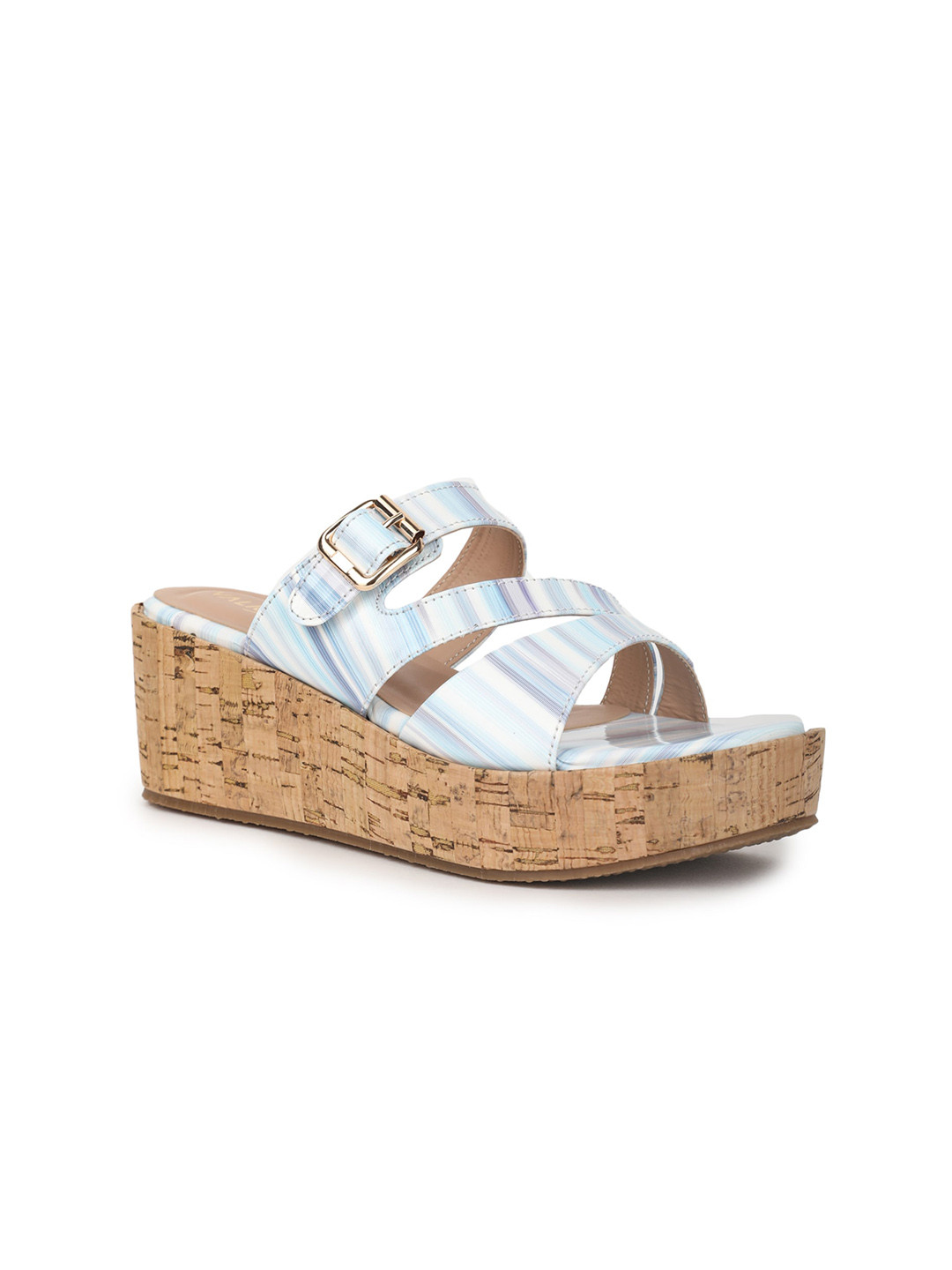 VALIOSAA Women Blue Printed Wedge Sandals