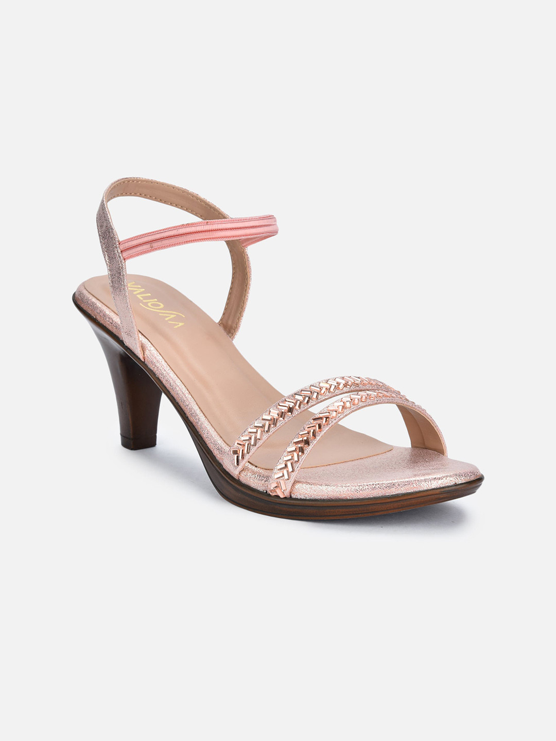 VALIOSAA Women Rose Gold Embellished Kitten Heels