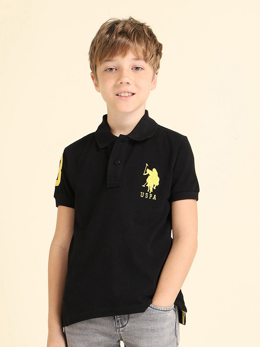 U S Polo Assn Boys Black Polo Collar T-shirt
