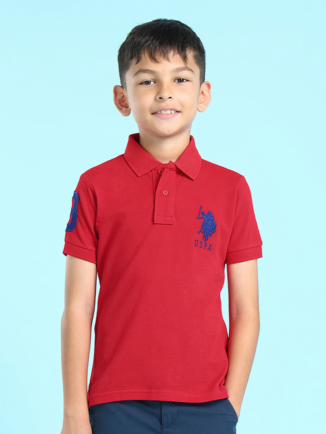 U S Polo Assn Boys Red Polo Collar Pure Cotton T-shirt