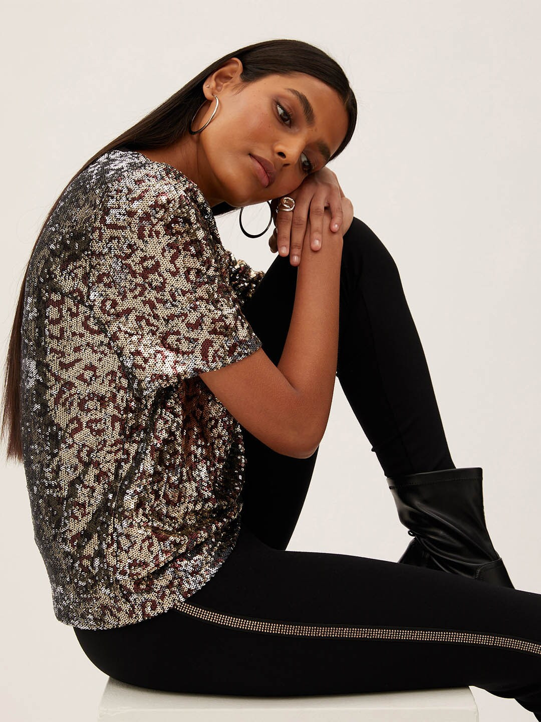 Marks & Spencer Women Gold-Toned Embellished Top