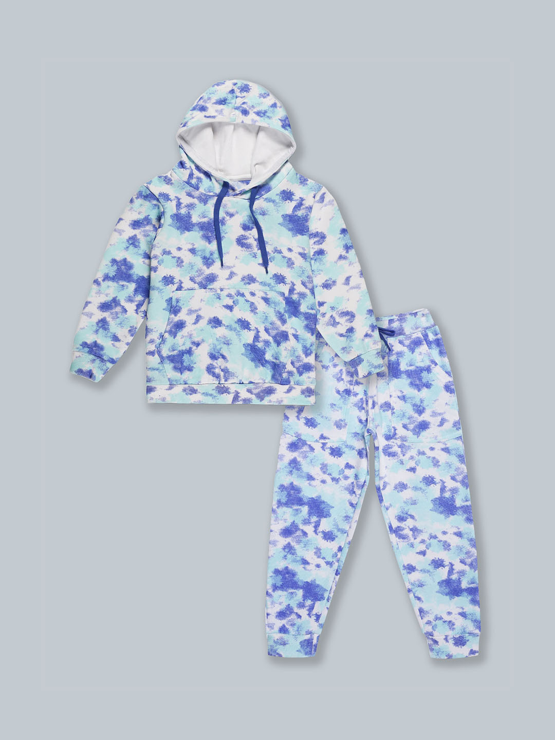 KiddoPanti Boys Blue & White Dyed T-shirt & Track Pant Set