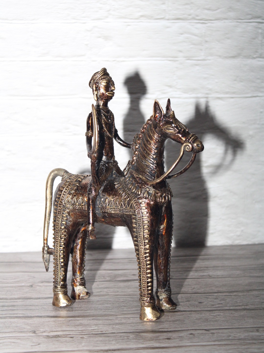 SHREE KALA HOME DECOR Tribe Warrior Bronze Brass Metallic Prayer Room Small Showpiece - 12 Inches