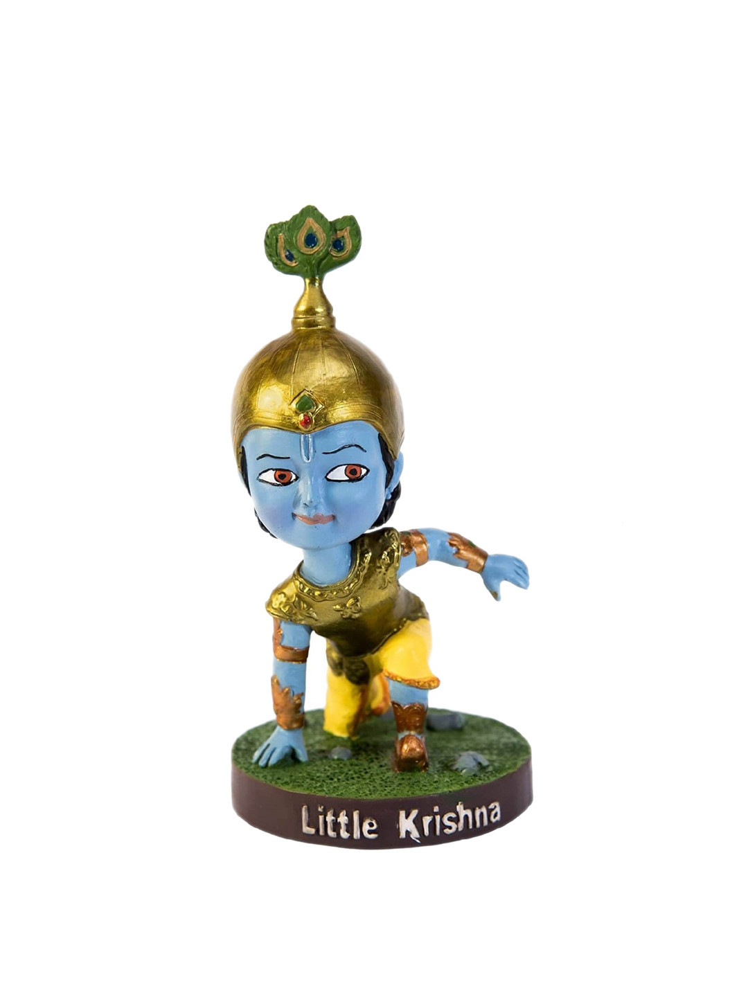 Awestuffs Shree Krishna Bobble Head Blue Polyresin Glossy Living Room Medium Showpiece - 5.5 Inches