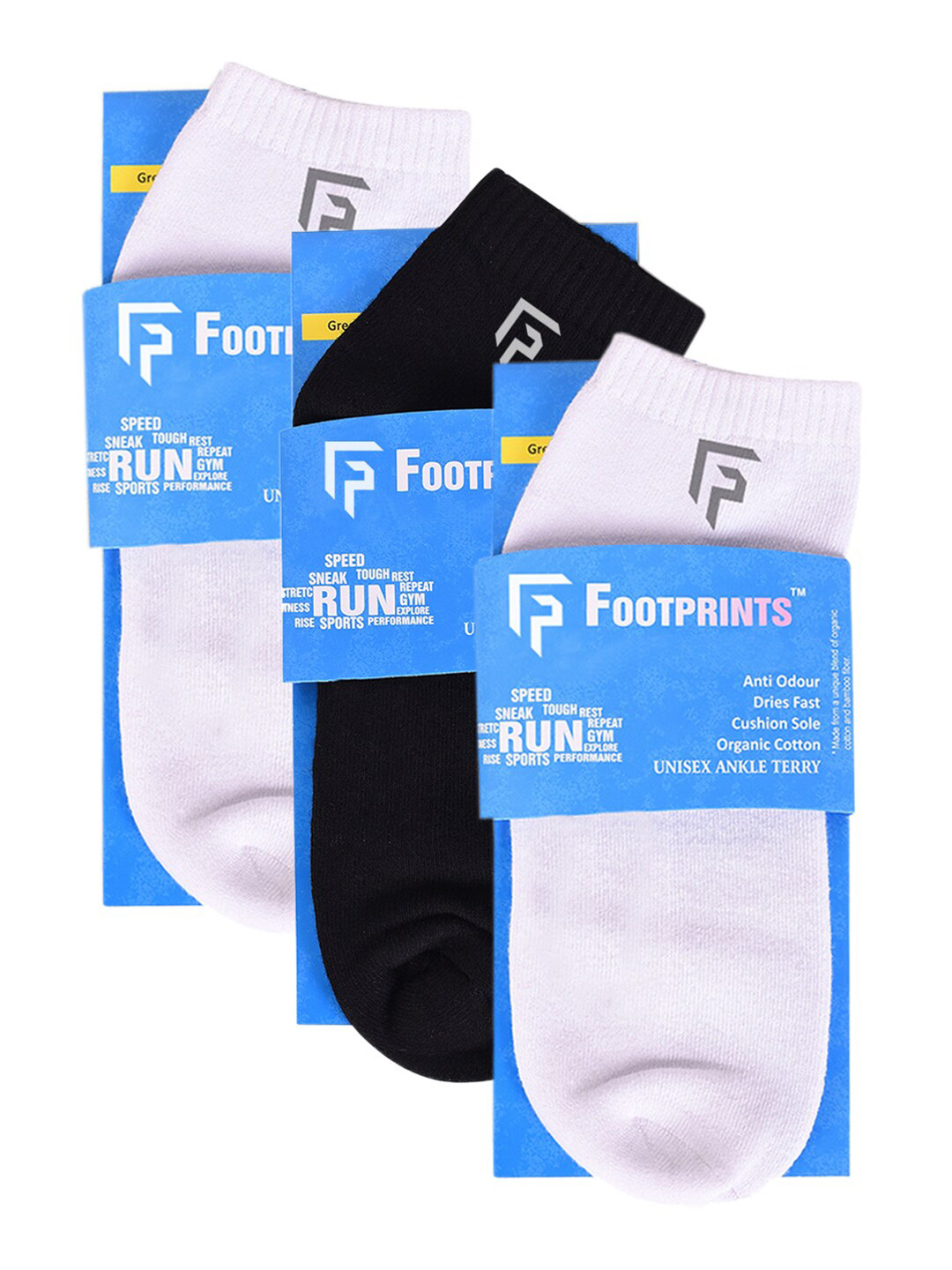 FOOTPRINT 3 Pairs Unisex Anti Odour Organic Cotton Ankle-Length Terry Sports Bamboo Socks