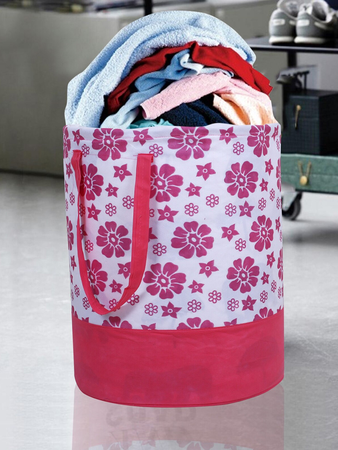 Home Fresh Pink Printed Laundry Bag