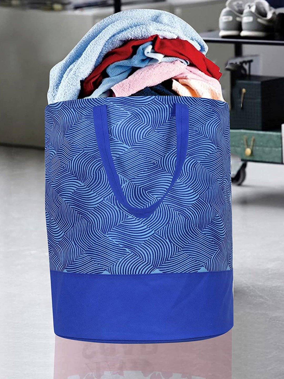 Home Fresh Blue Printed Canvas Laundry Bag