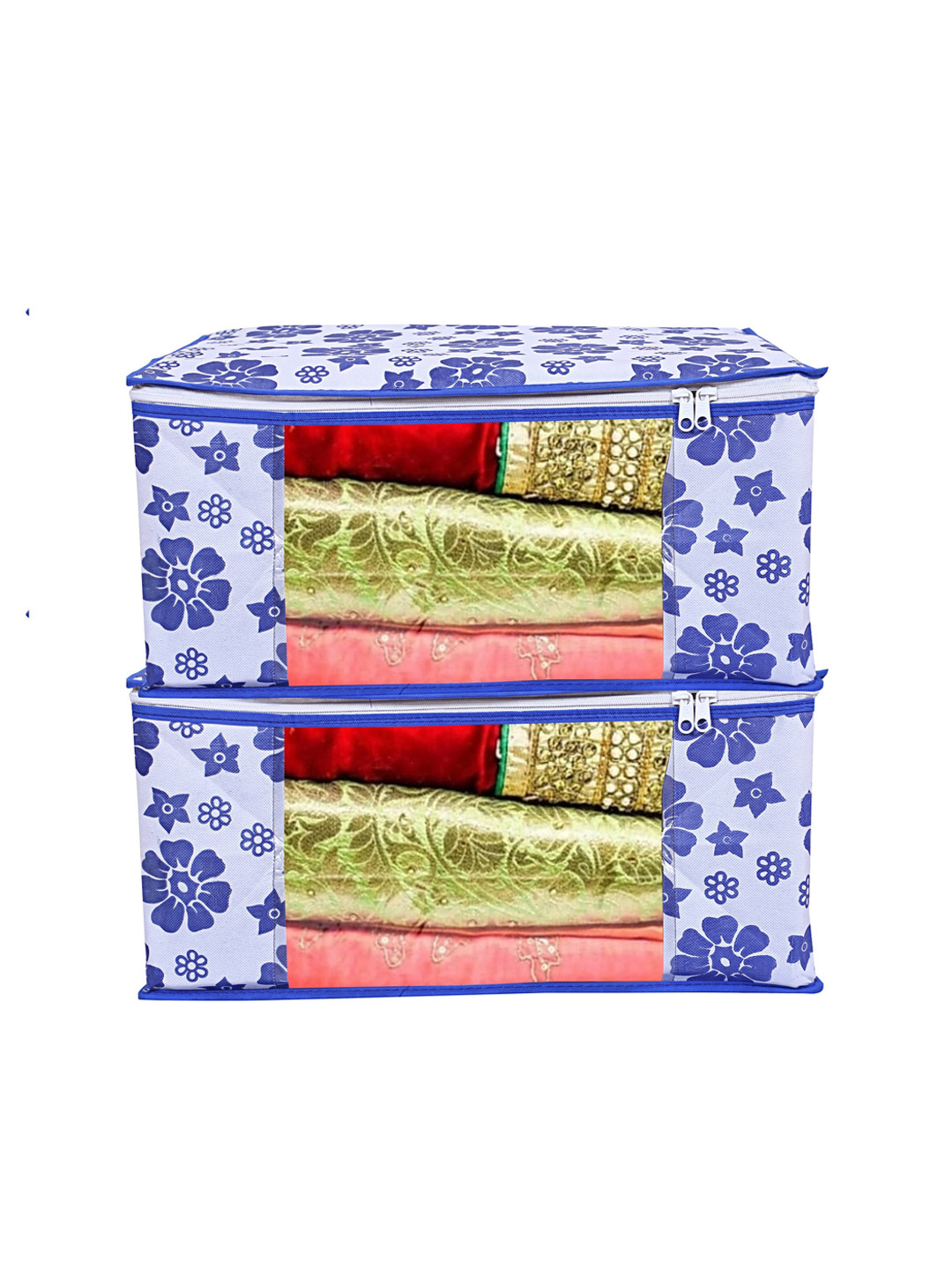 Home Fresh Pack Of 2 Blue Printed Saree Organisers