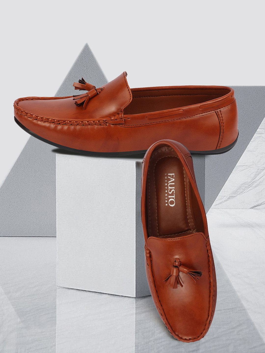 FAUSTO Men Tan Slip On Tassel Loafers