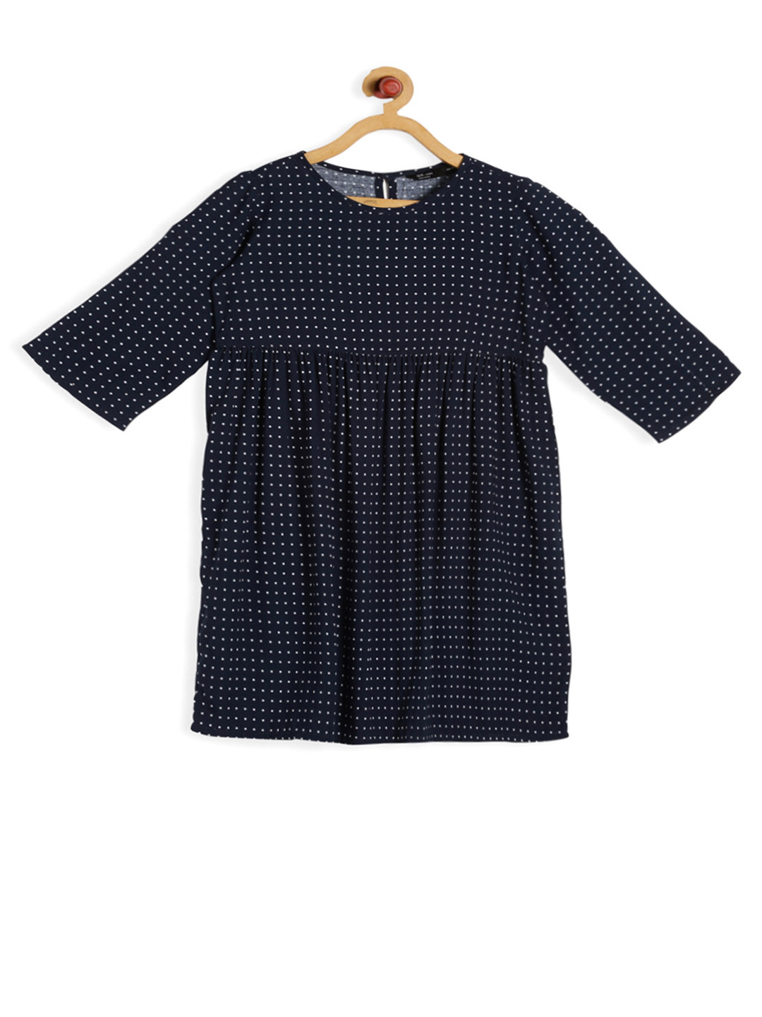 IDK Girls Navy Blue & White Printed A-Line Dress