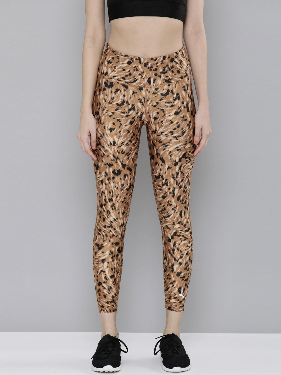 Puma Women Brown Animal Print Tight Fit High-Rise Safari Glam 7/8 Training Tights