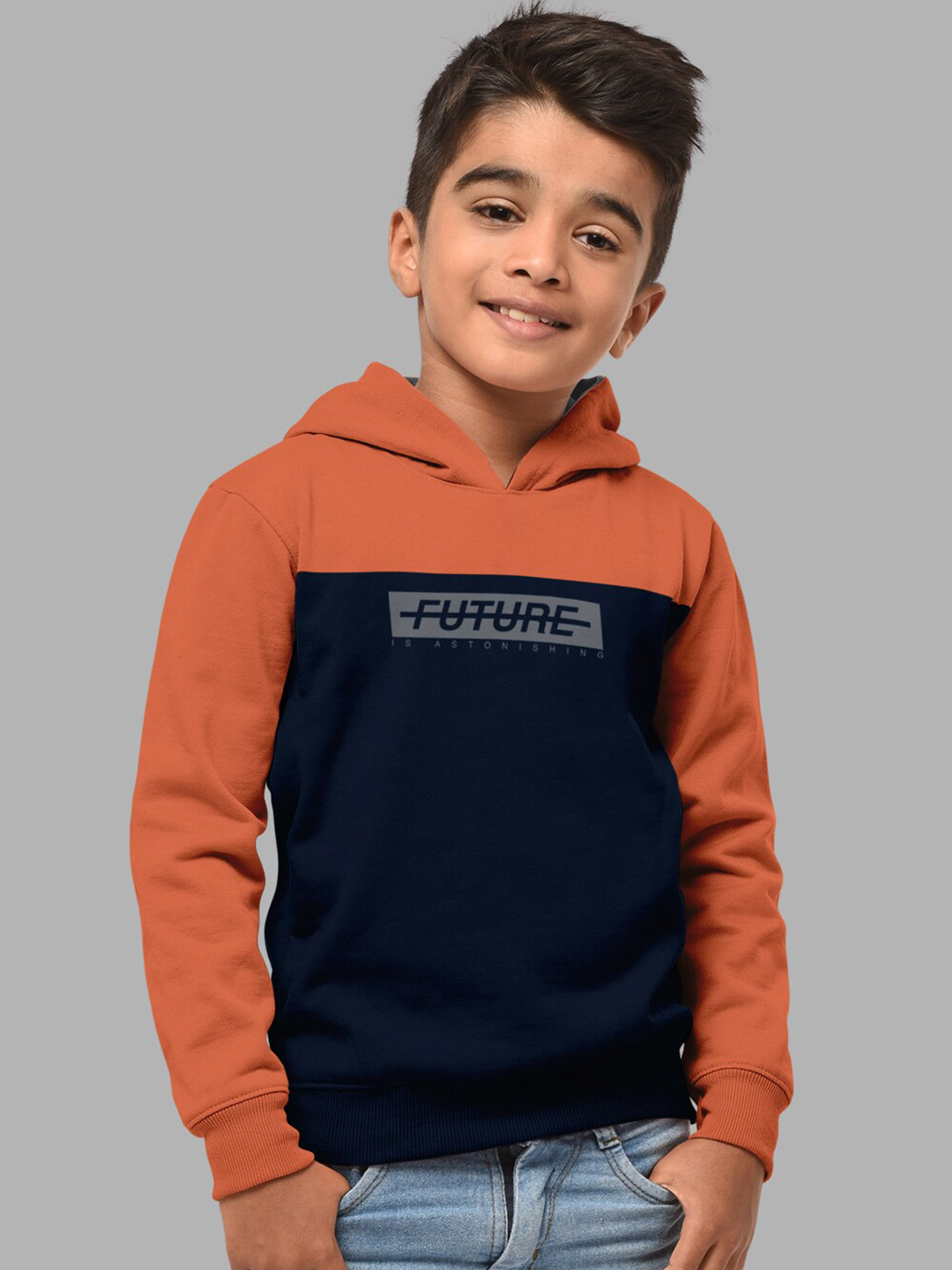 HELLCAT Boys Orange Colourblocked Hooded Sweatshirt