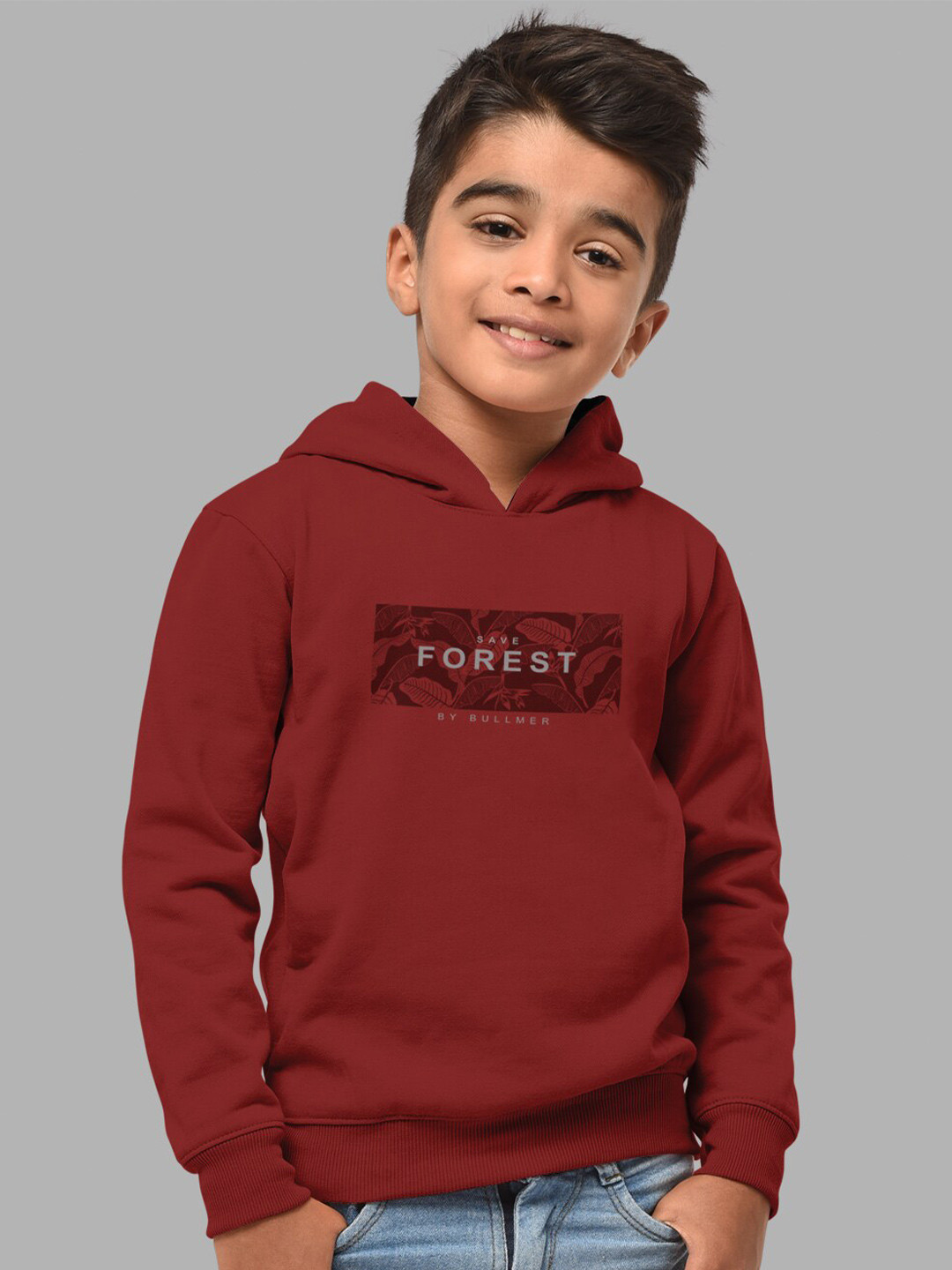 HELLCAT Boys Maroon Front & Back Printed Hooded Sweatshirt