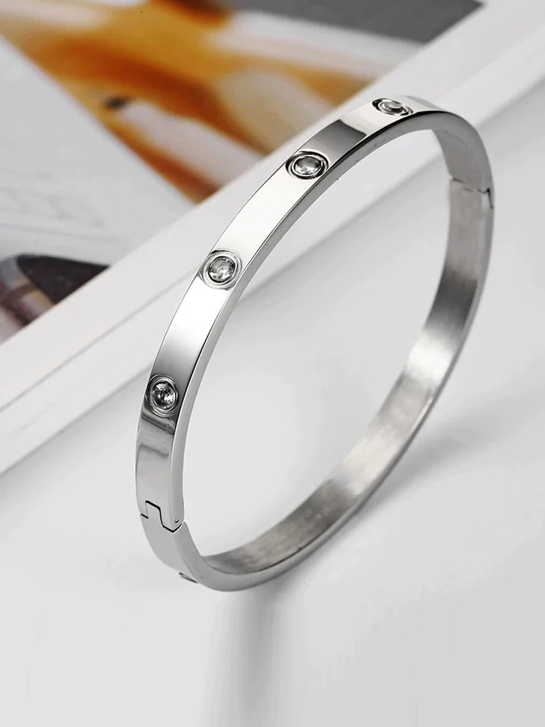Jewels Galaxy Women Silver-Plated & White American Diamond Bangle-Style Bracelet