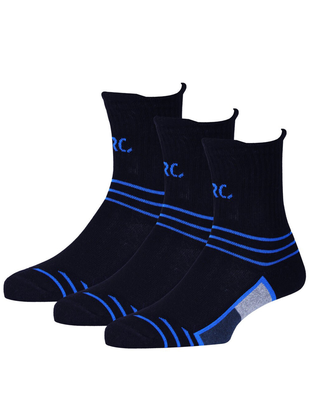 RC. ROYAL CLASS Men Pack Of 3 Navy Blue Striped Cotton Socks