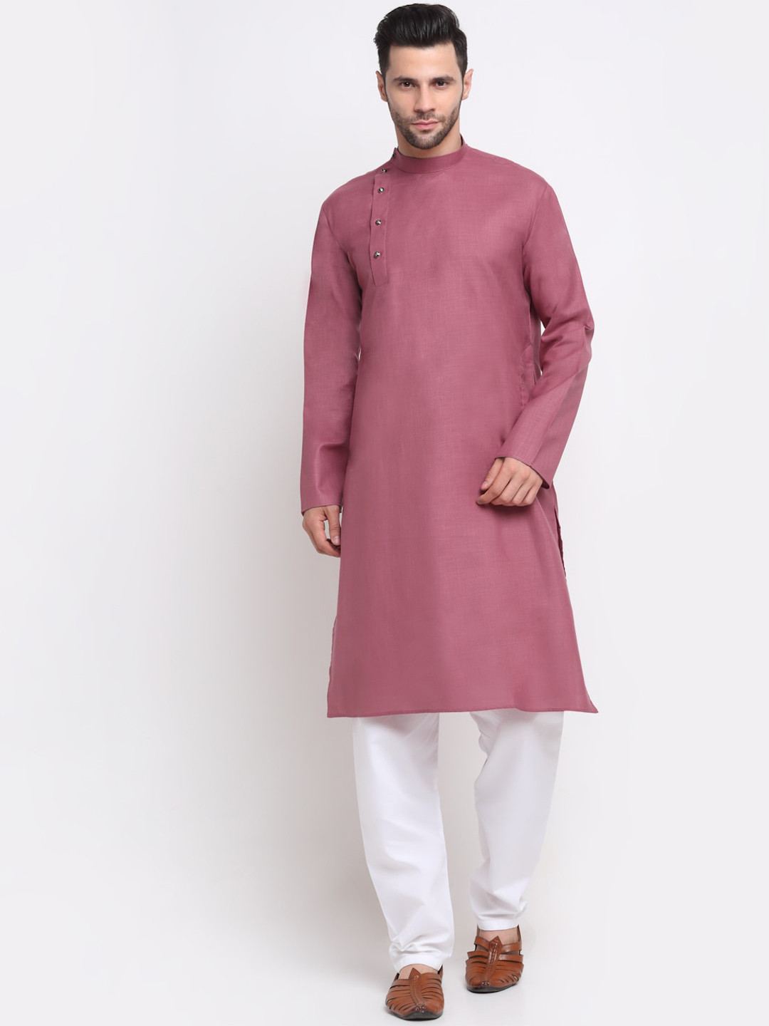 KRAFT INDIA Men Coral Angrakha Pure Cotton Kurta with Pyjamas