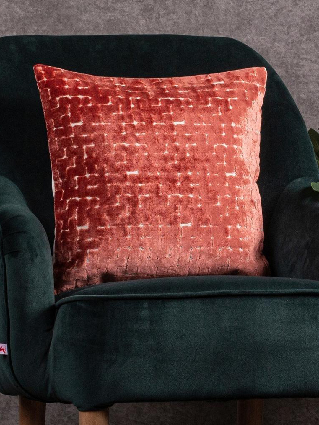 Just Home Orange Geometric Velvet Reversible Textured Square Cushion Cover -16x16In