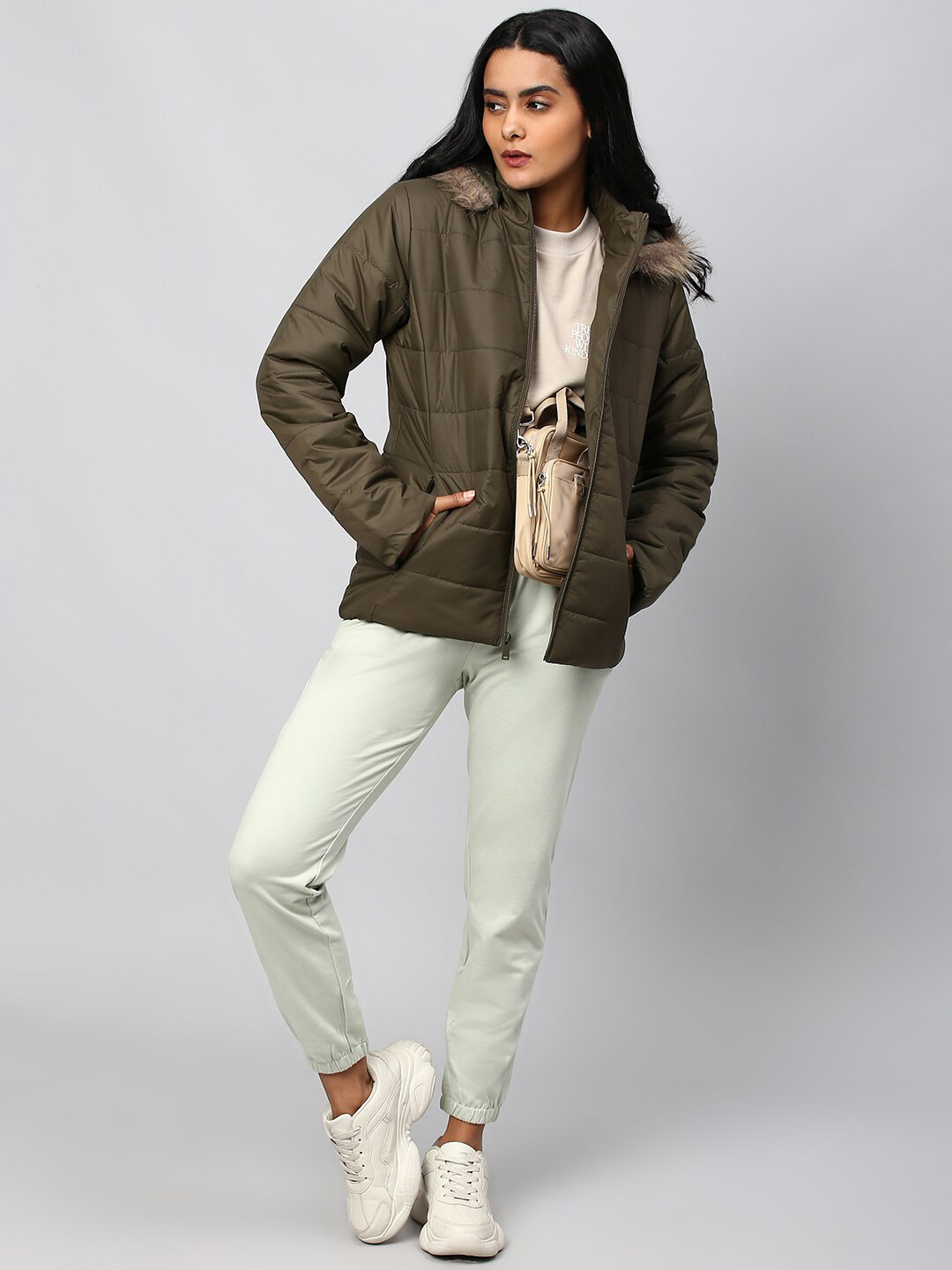 High Star Women Olive Green Longline Parka Jacket