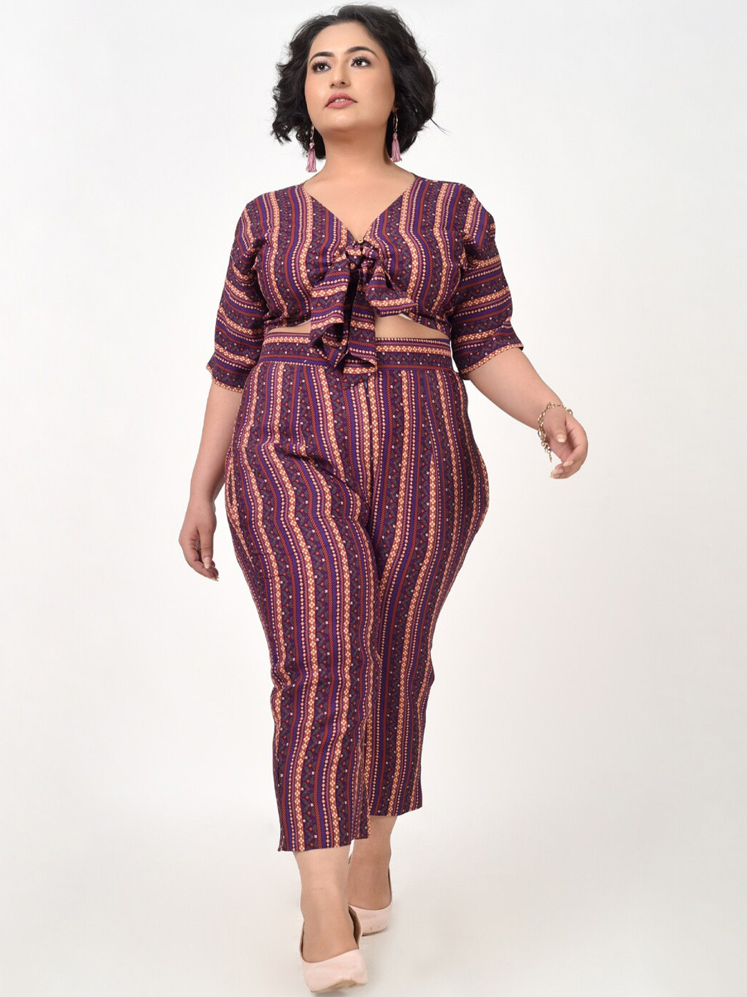 Hencemade Plus Size Women Maroon & Peach Printed Co-Ords