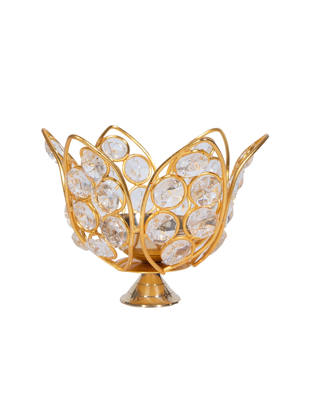 Homesake Set Of 2 Gold & White Lotus-Shaped Crystal Diyas