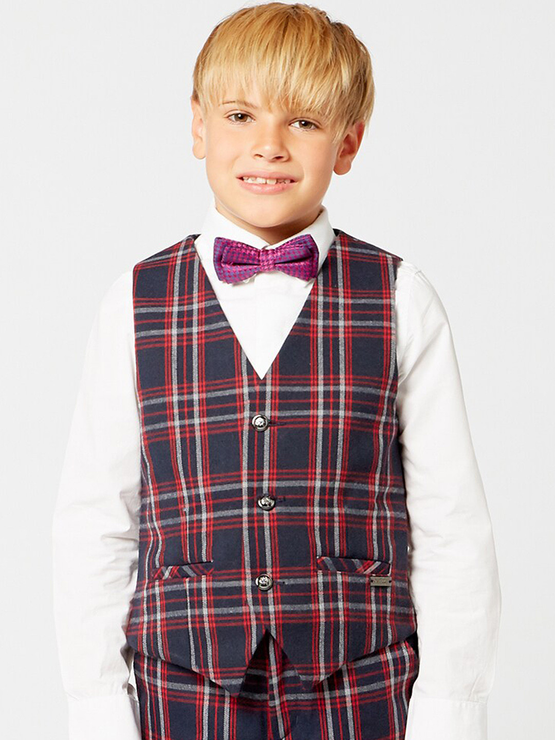 One Friday Boys Blue & Red Checked Waistcoat