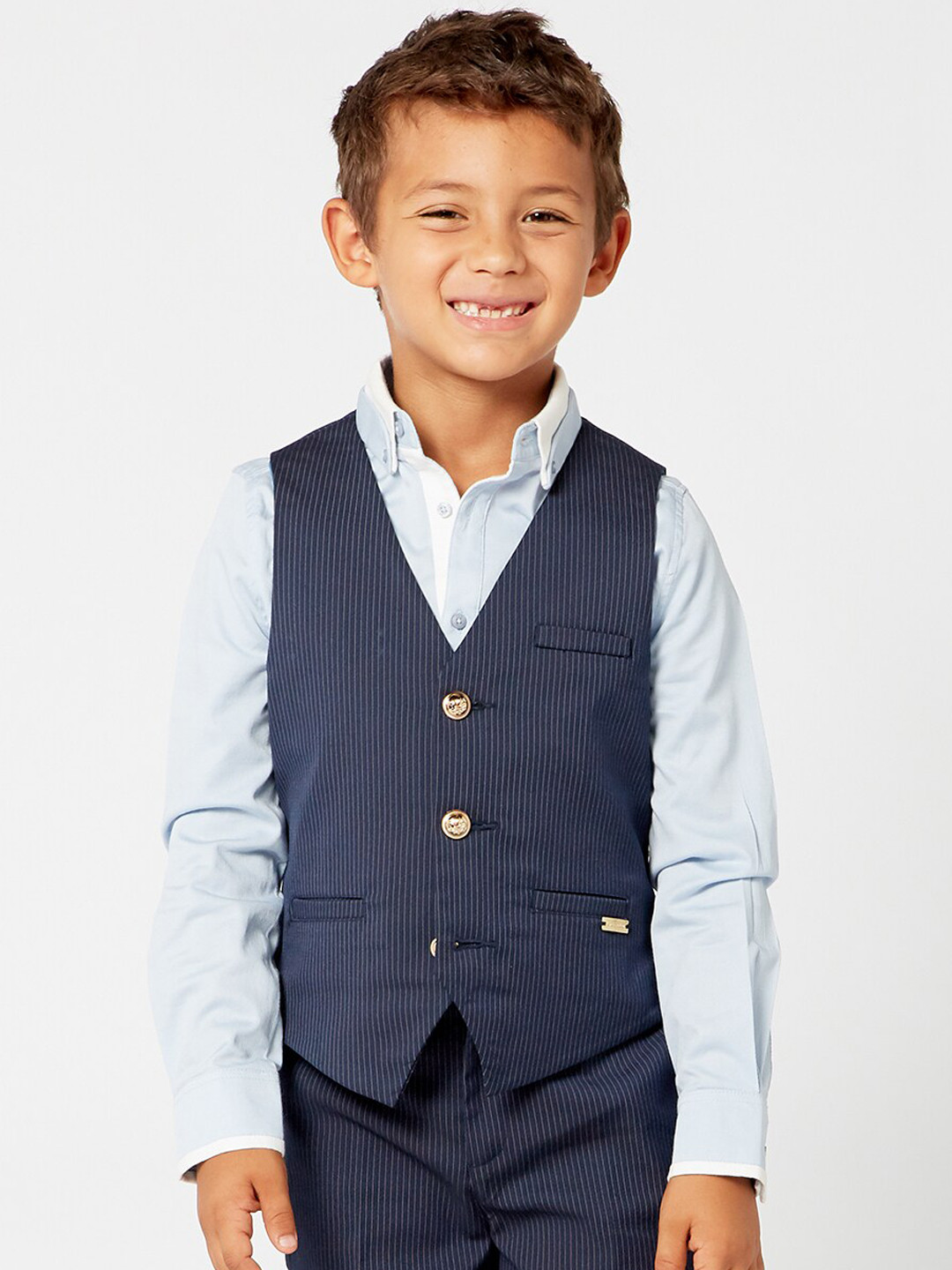 One Friday Boys Blue Striped Waistcoat