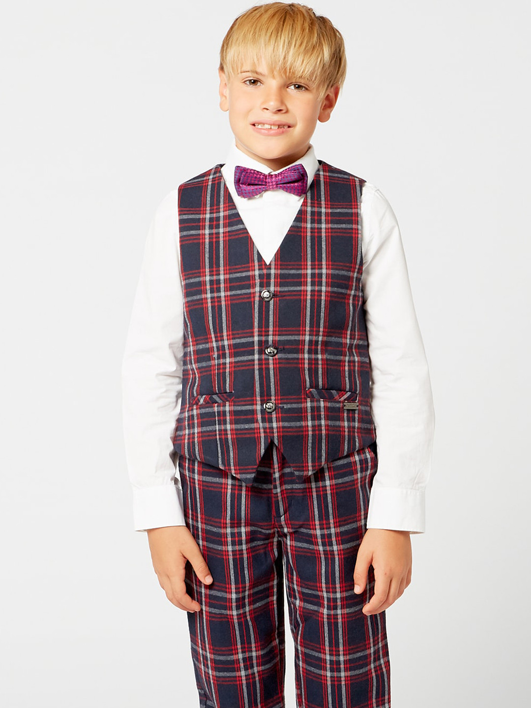 One Friday Boys Blue & Red Checked Waistcoat