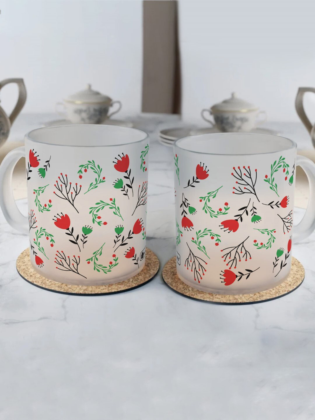 Indigifts Sorry White Floral Glass Microwave Safe 2 Piece Mugs-325ml