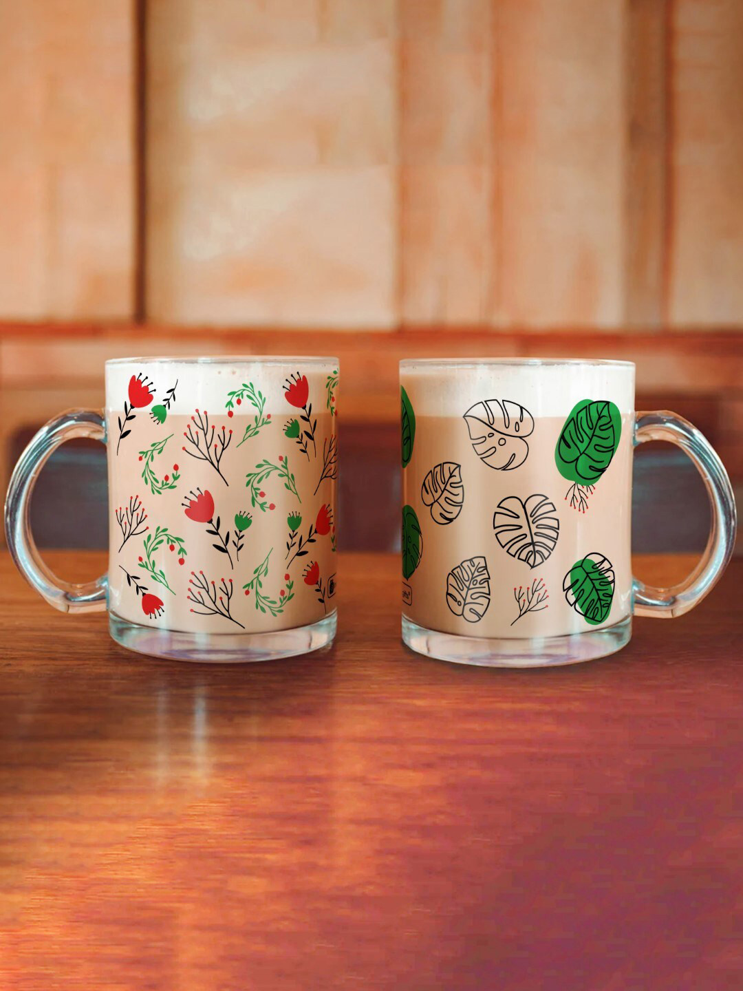 Indigifts Akshat Name Personalised Transparent Floral Glass Microwave Safe 2 Piece Mugs-325ml