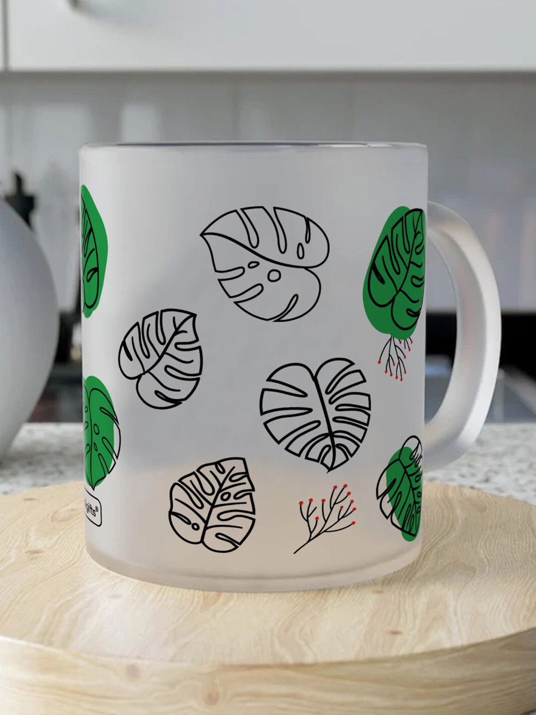 Indigifts Transparent Leaf Glass Handmade Mug-325ml