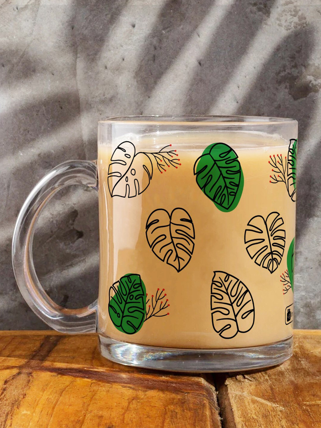 Indigifts Fiyaz Name Personalised Transparent Leaf Glass Microwave Safe Mug-325ml