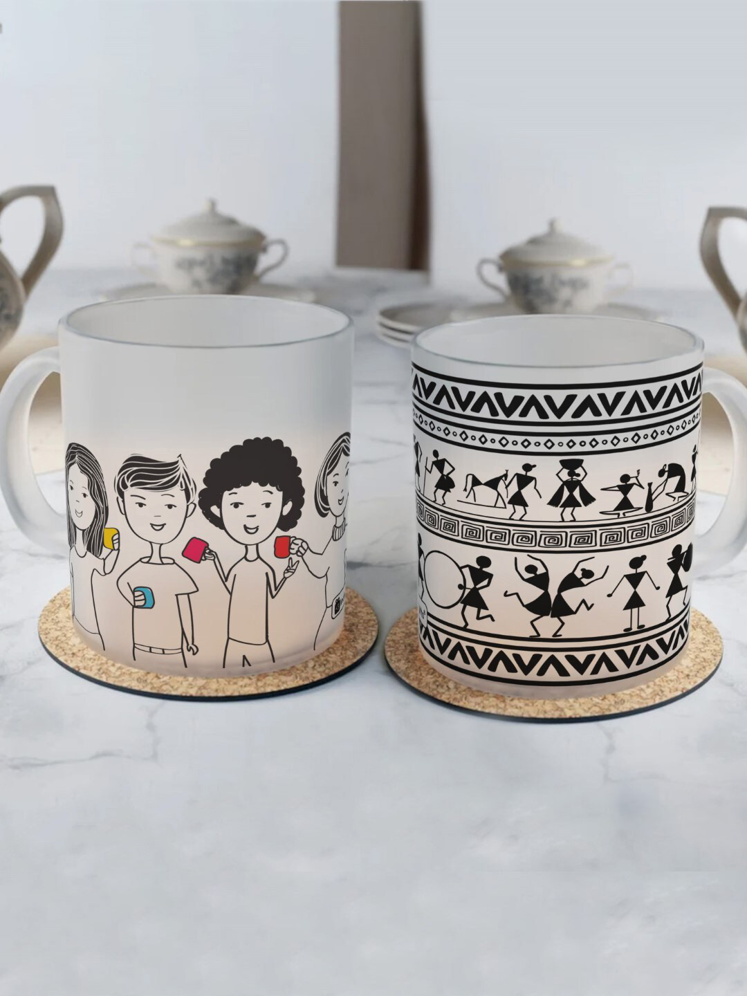 Indigifts Im His Only/Her Only Couple Transparent Ethnic Motifs Glass Handmade 2 Piece Mugs-325ml