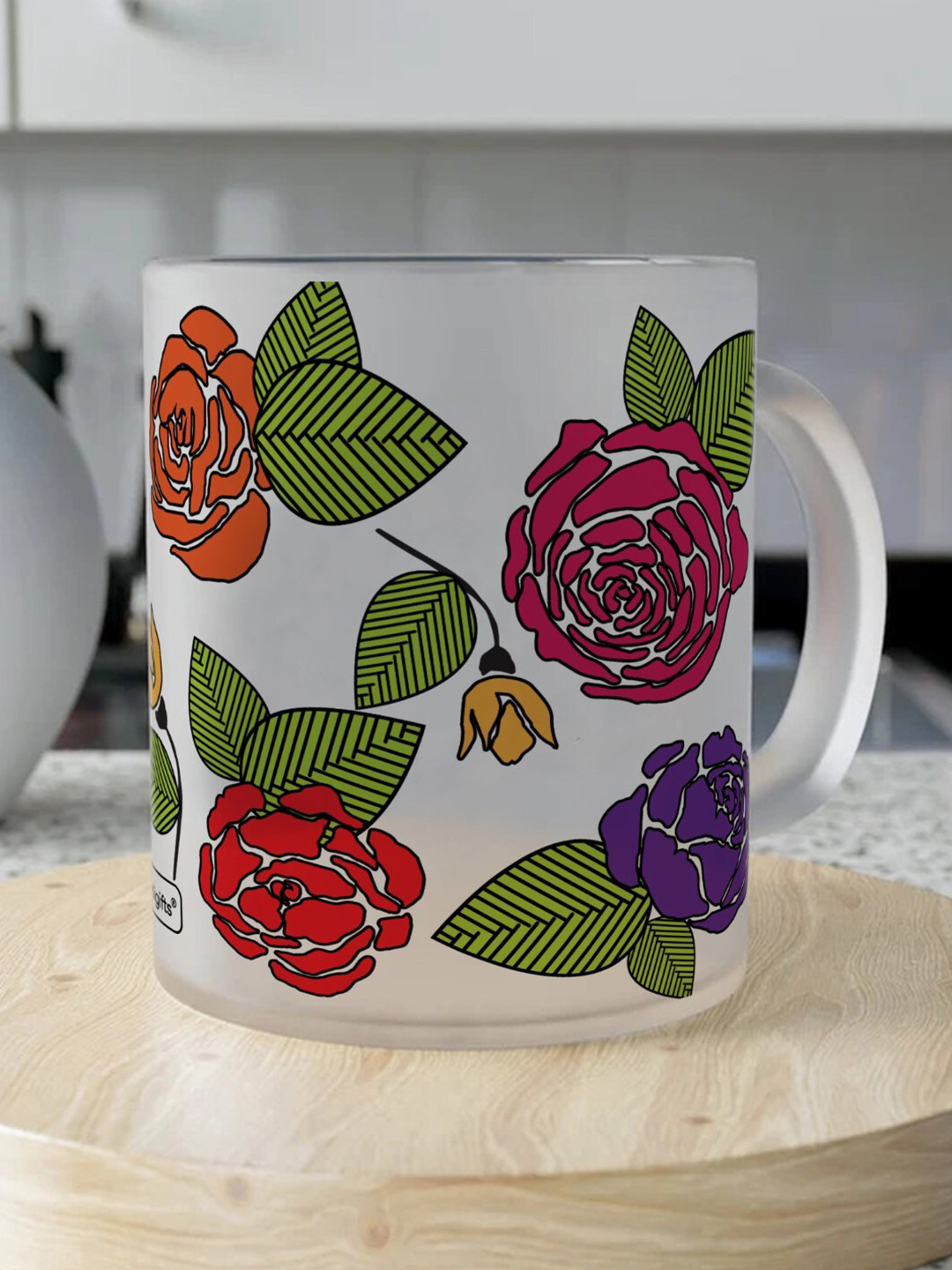 Indigifts Just For Mom Transparent Floral Glass Microwave Safe Mug-325ml