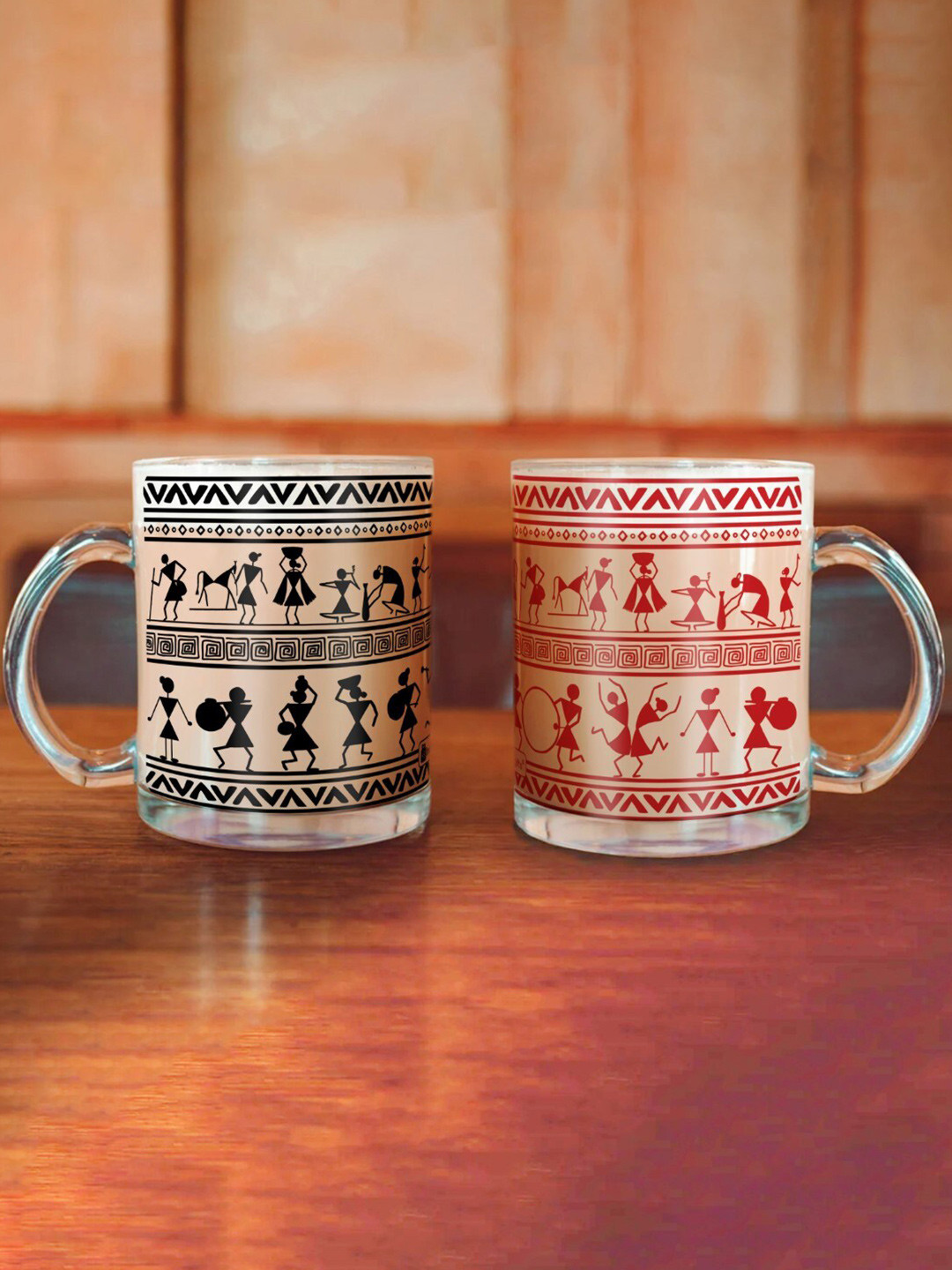 Indigifts Transparent Ethnic Motifs Glass Dishwasher Safe 2 Piece Mugs-325ml