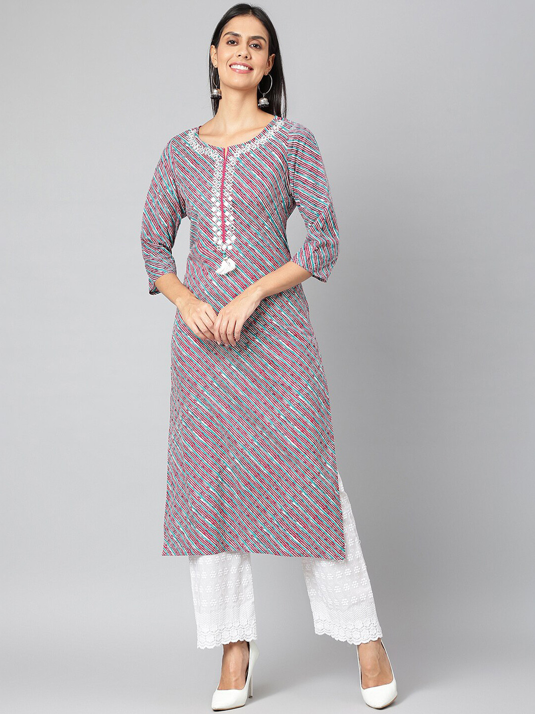 JAIPUR ATTIRE Women Red & Blue Striped Kurta