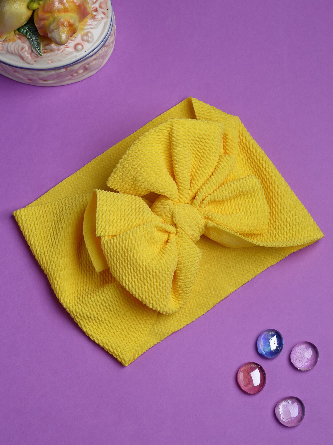 Babymoon Girls Yellow Textured Bow Bandana Headbands