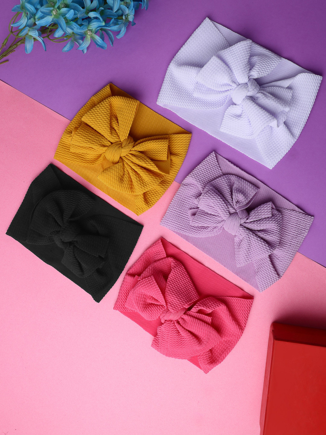 Babymoon Girls Set Of 5 White & Black Textured Bow Headband