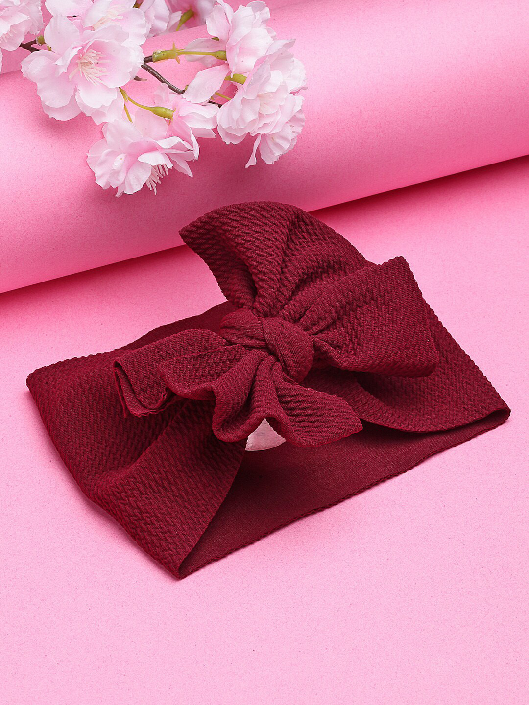 Babymoon Girls Maroon Textured Bow Bandana Headbands