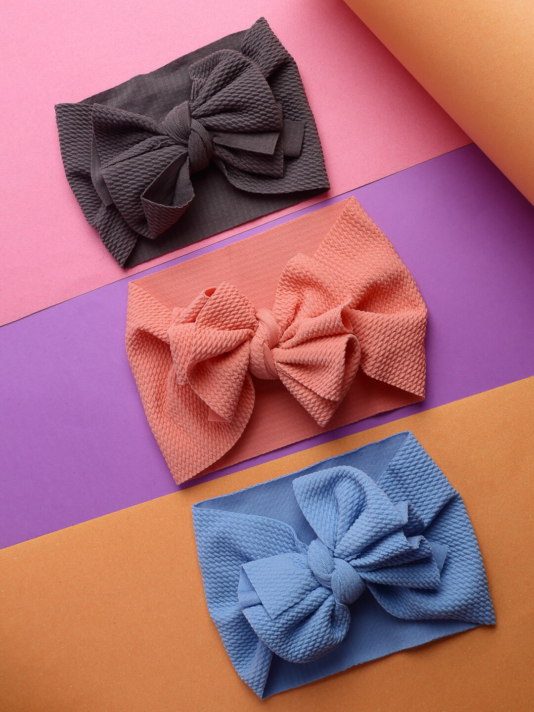 Babymoon Girls Set of 3 Textured Bandana Headband with Bow