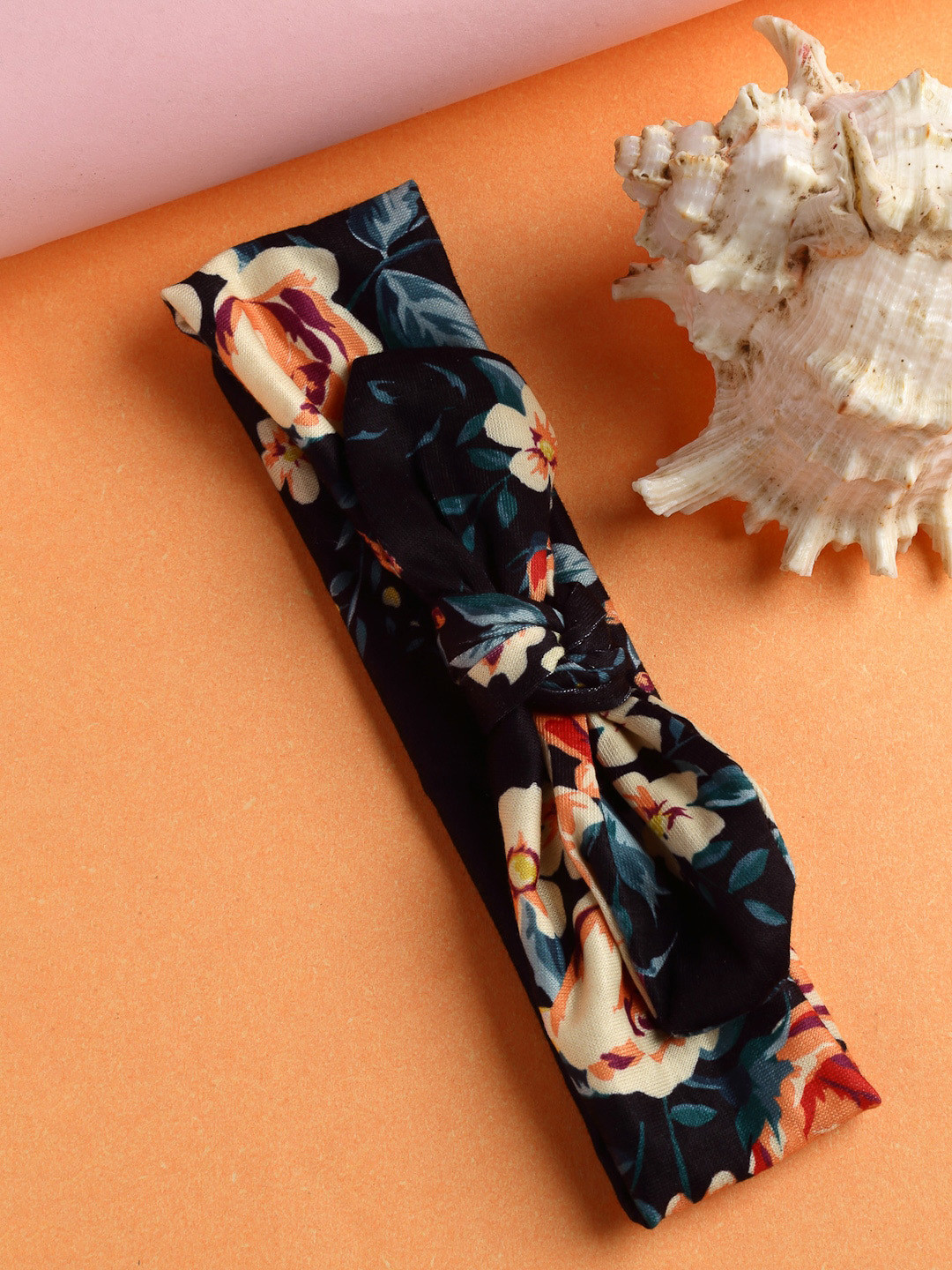 Babymoon Girls Black Printed Turban Knotted Bandana Headbands