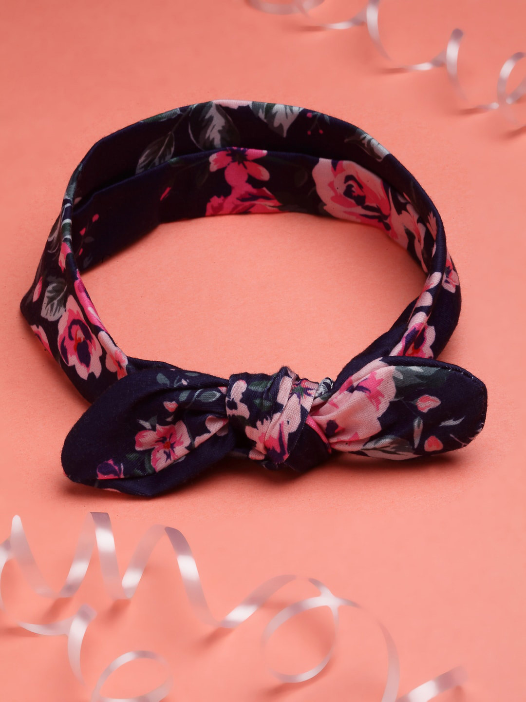 Babymoon Girls Navy Blue Printed Knotted Bandana Headbands