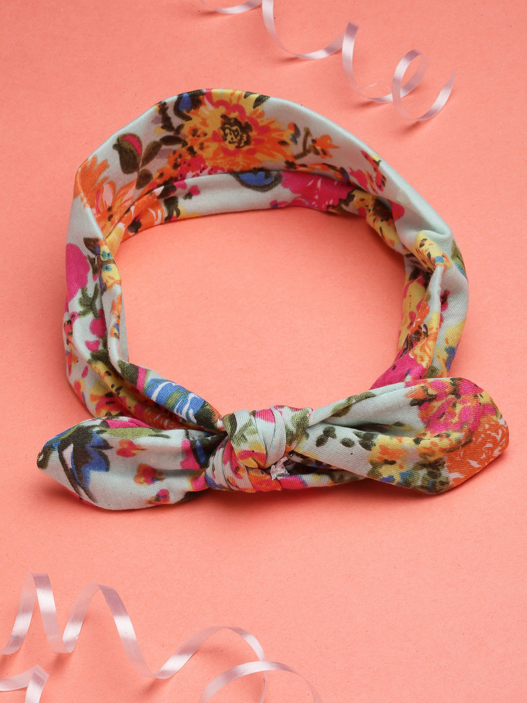 Babymoon Girls Green Floral Printed Bandana Headband