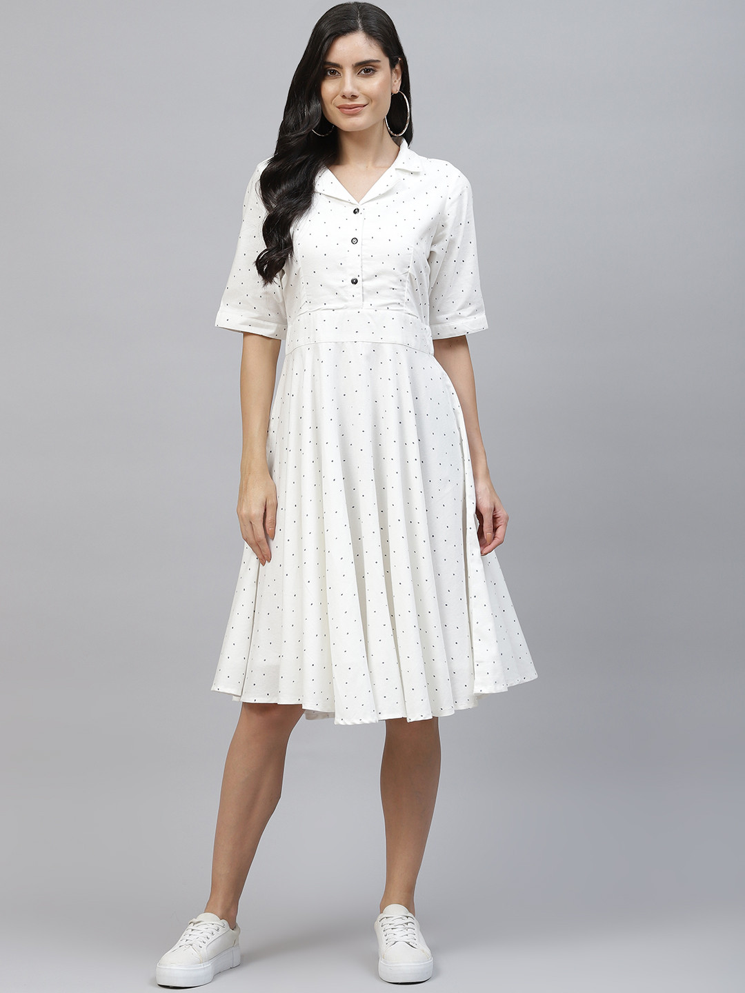 Ayaany White Polka Dots Dress