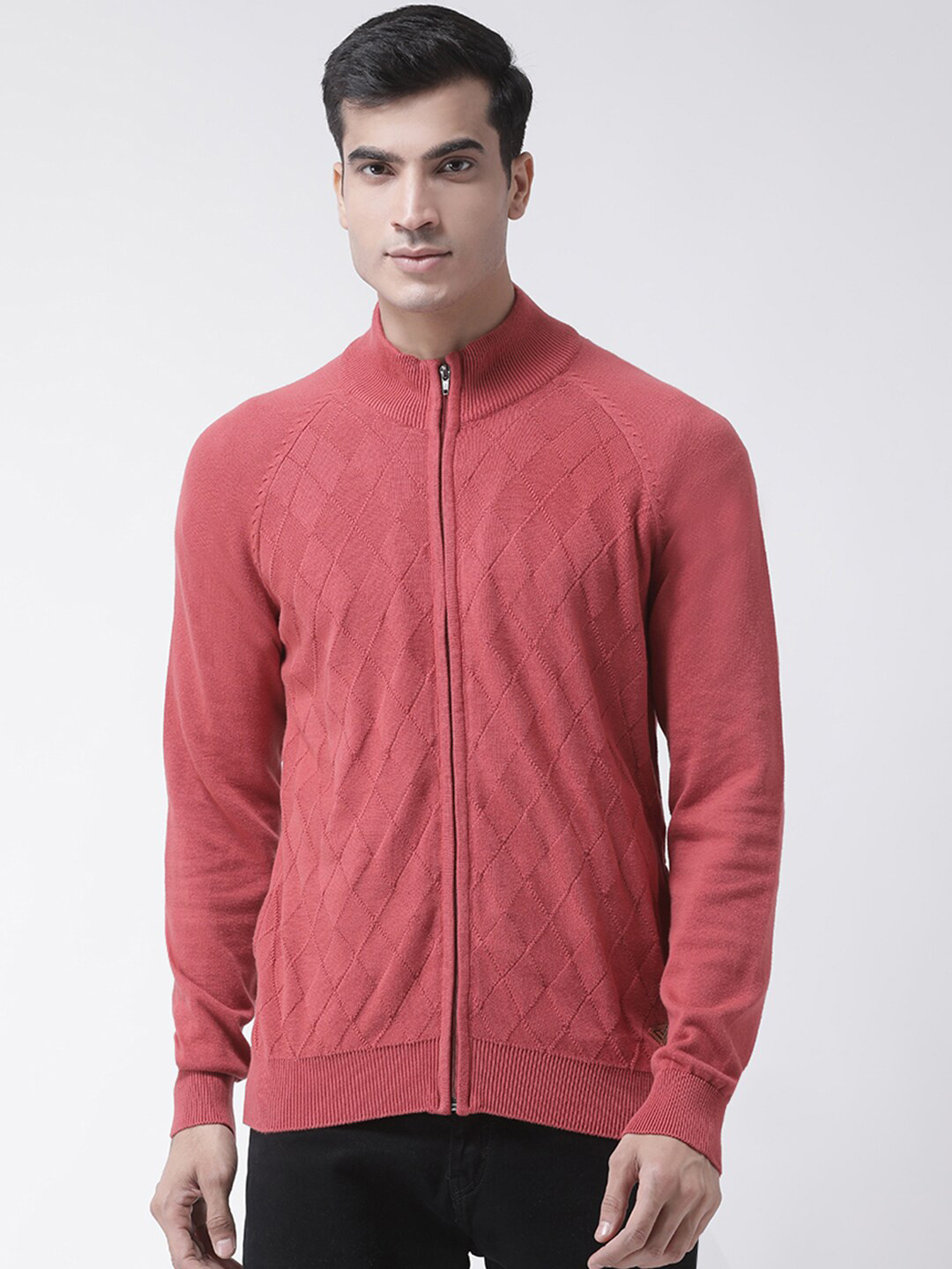 Club York Men Pink Self Design Cardigan