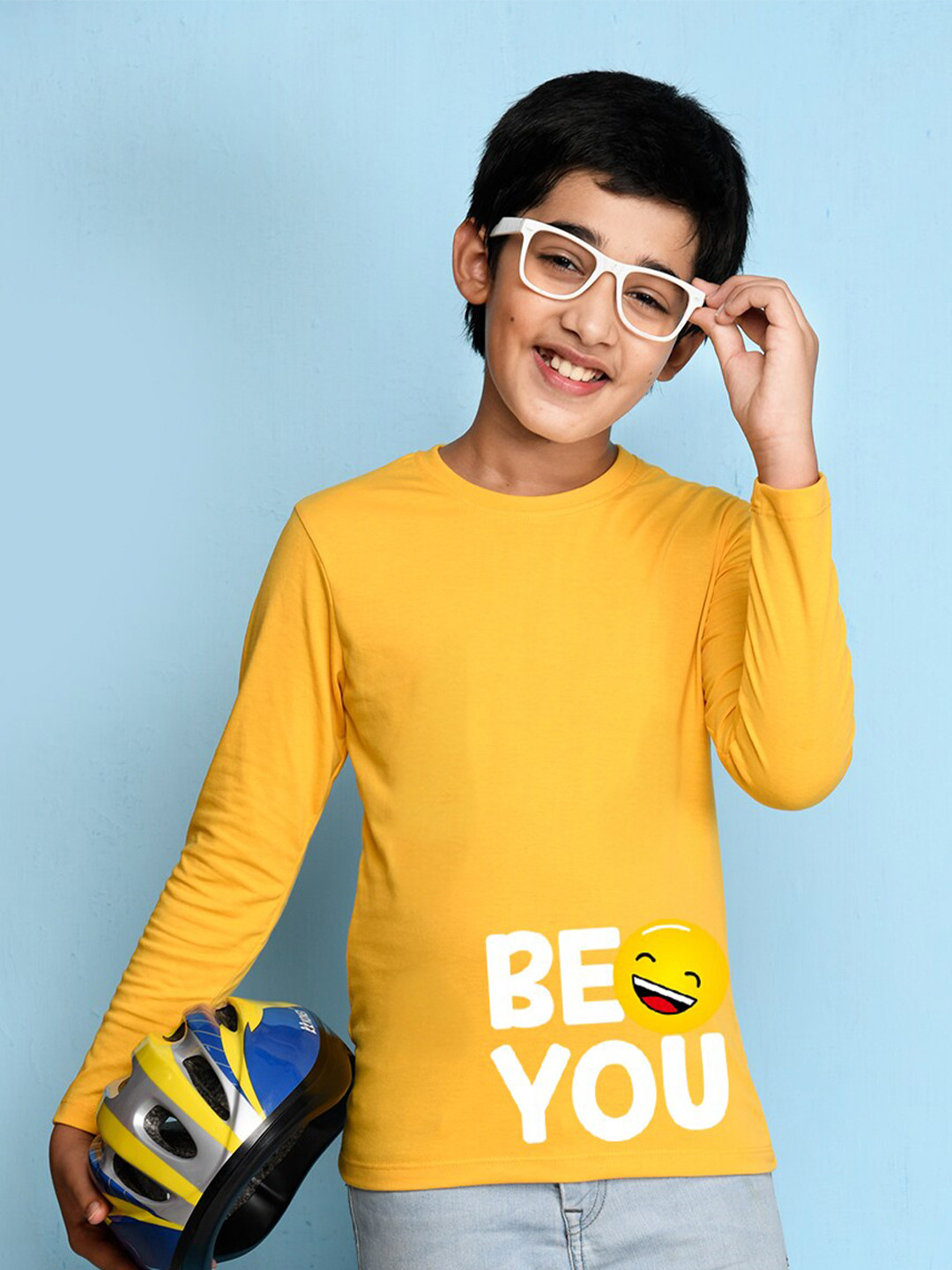 NUSYL Boys Cotton Yellow Printed T-shirt
