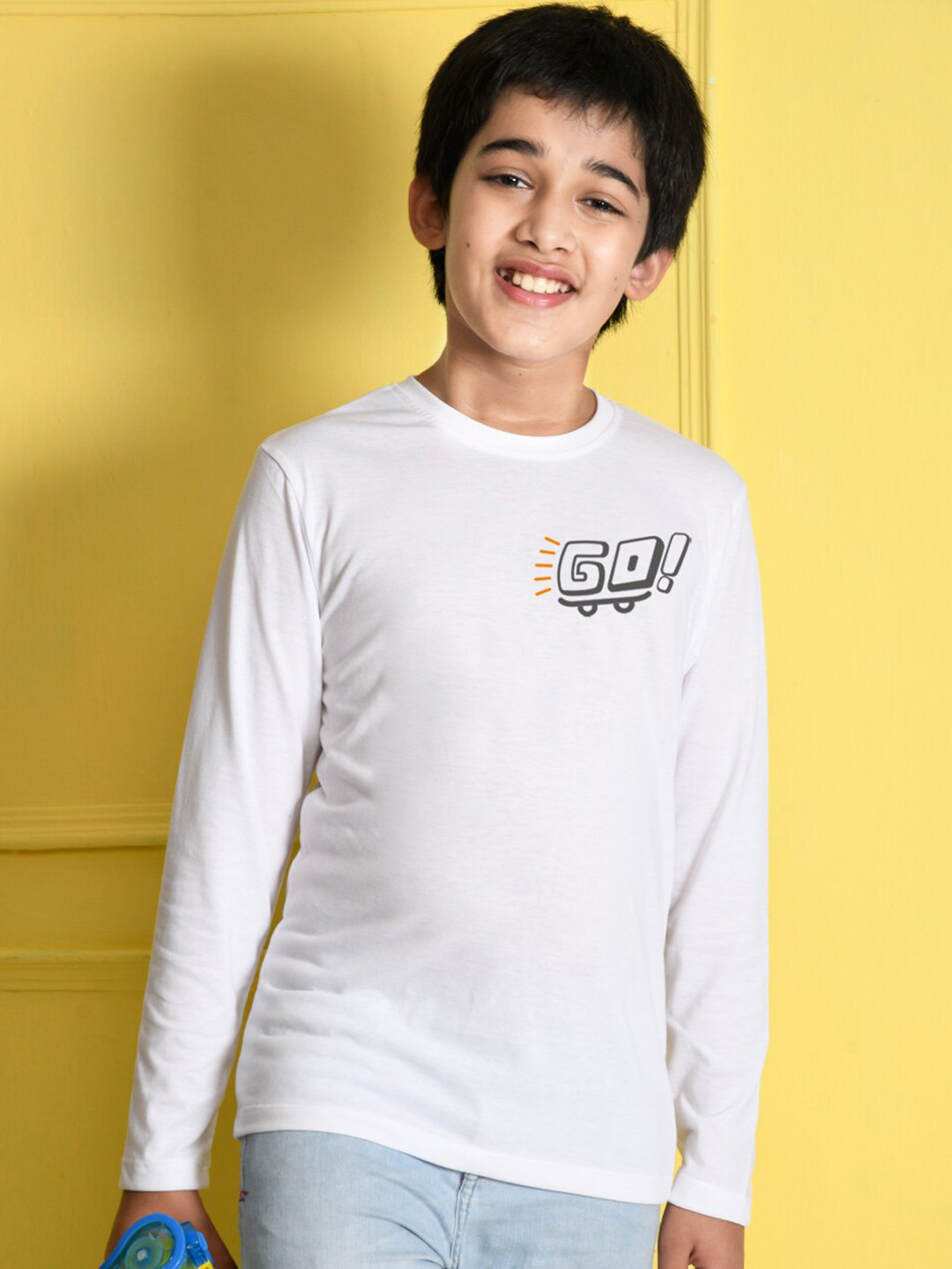 NUSYL Boys White Typography Printed Cotton T-shirt