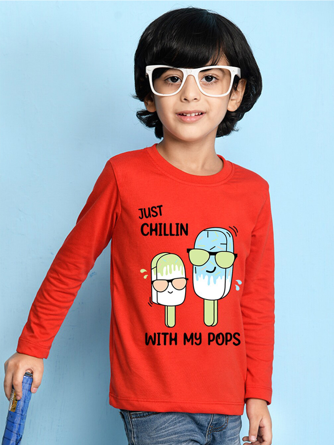NUSYL Boys Red Typography Printed Cotton T-shirt