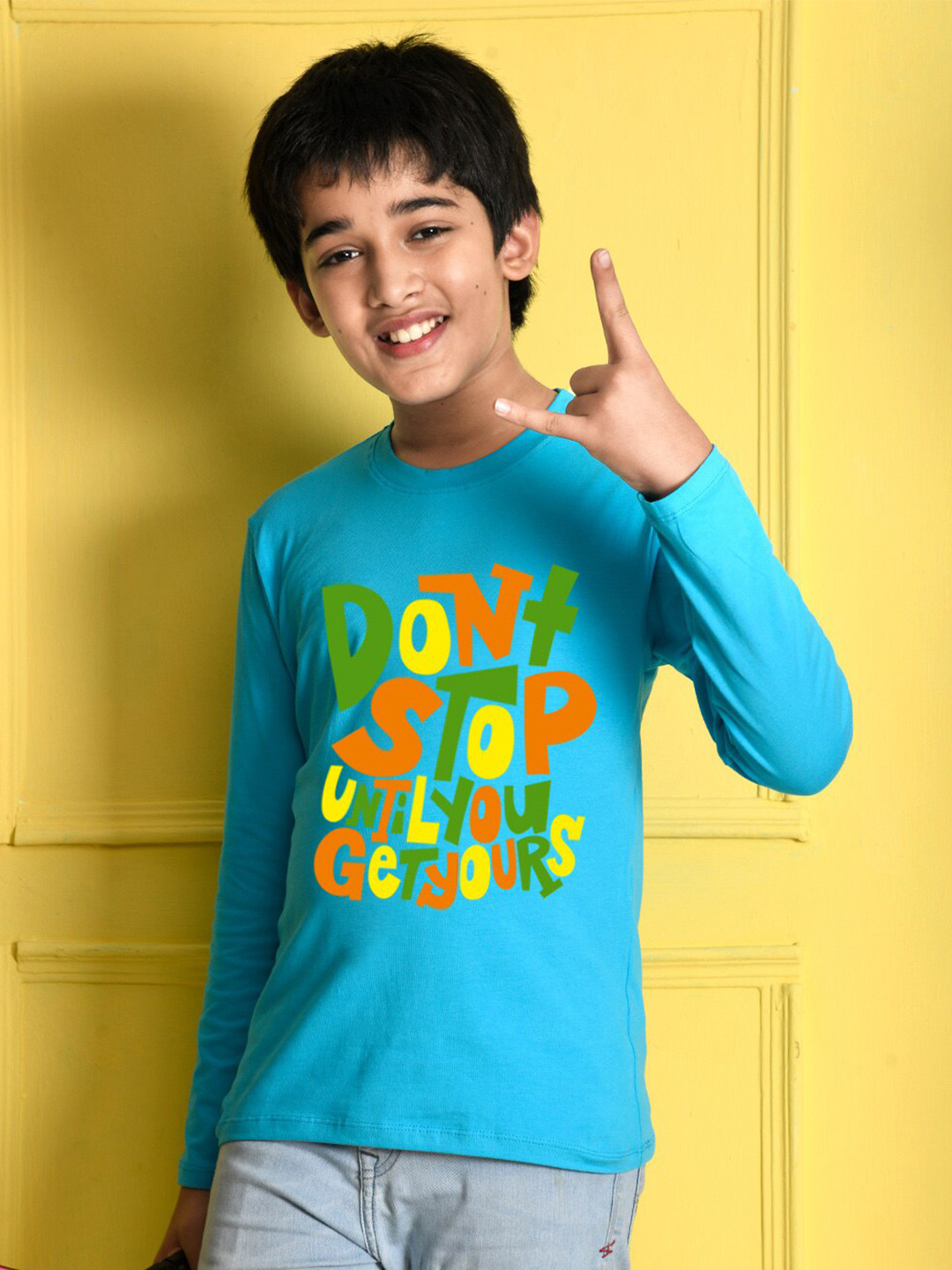 NUSYL Boys Blue Typography Printed Cotton T-shirt